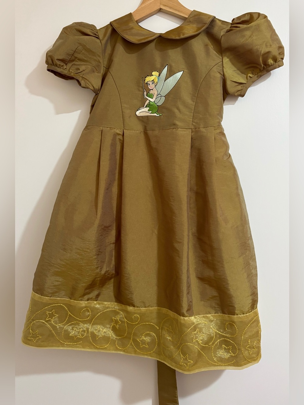Vintage Disney Store Tinkerbell Embroidered Gold Dress Girls 6